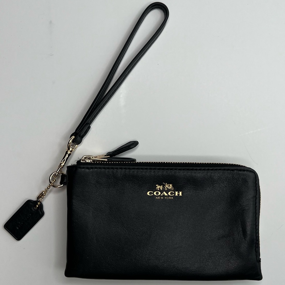 Vintage Coach Double Zip Leather Wristlet Wallet High Quality Leather Black